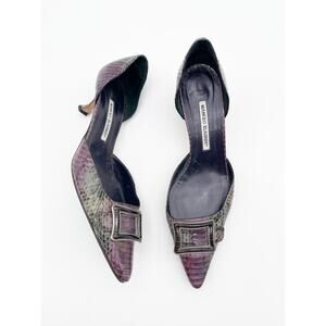 Manolo Blahnik Vintage Purple Gray Python Snakeskin Buckle Kitten Heels IT 41